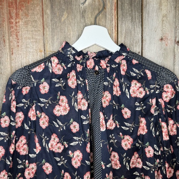 Rebecca Taylor La Vie Adelle Scarf Print Top Navy Floral Sheer Cotton XS - Picture 3 of 12